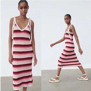 ZARA Blogger Favorite Crochet Knit Striped Maxi Dress Size S